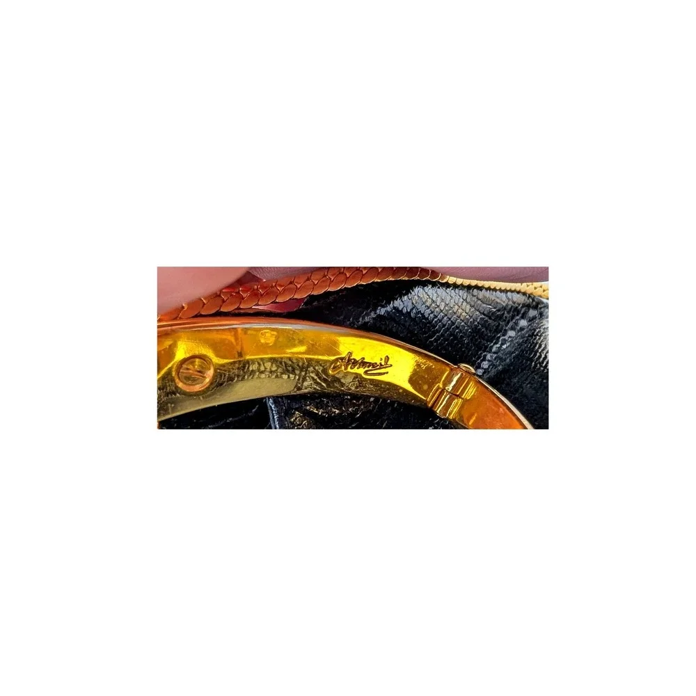 Sharif Vintage Black Snakeskin Embossed Leather Evening Bag Bird Crystal Clasp